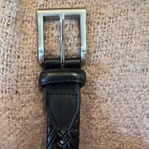 NWT Men's Leather Trim Black Belt, Silver Buckle, Braided Look, Size 42